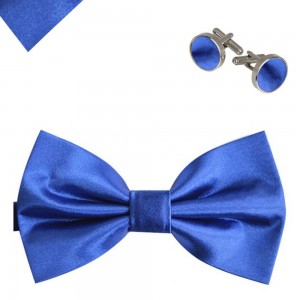 Set papion, butoni camasa, batista, albastru uni